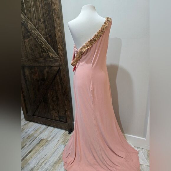 Mac Duggal 68163 Beaded Drop Shoulder Jersey Gown NWOT size 10 Rose Pink - Picture 5 of 7